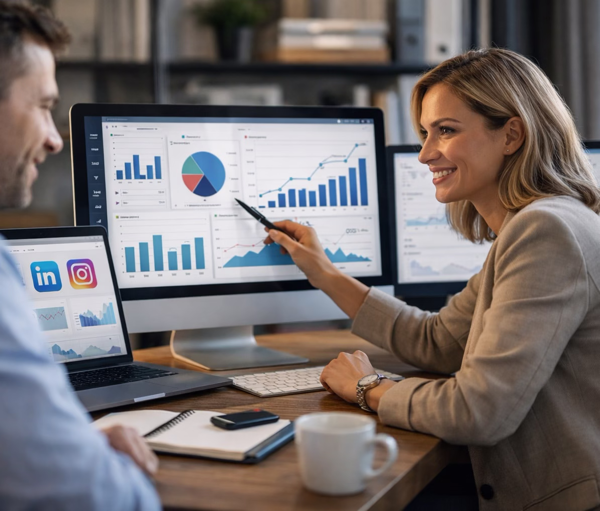 Business discussion around social media analytics and data visualizations